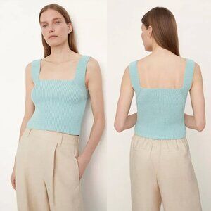 NWT New $245 Vince Knit Square-Neck Pale Blue Cotton Camisole Top Size M